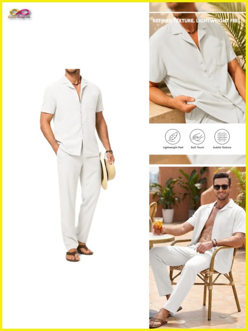 Men's 2 Piece Outfit Short Sleeve Button Down Shirt & Pants Set with Pocket